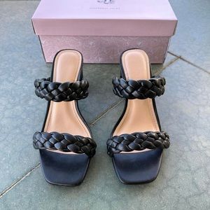 Black Braided Heel Sandals (Comfortable)